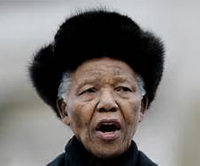 Nelson Mandela wearing a Fur Hat
