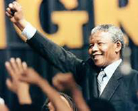 Triunphant Nelson Mandela with raised fist